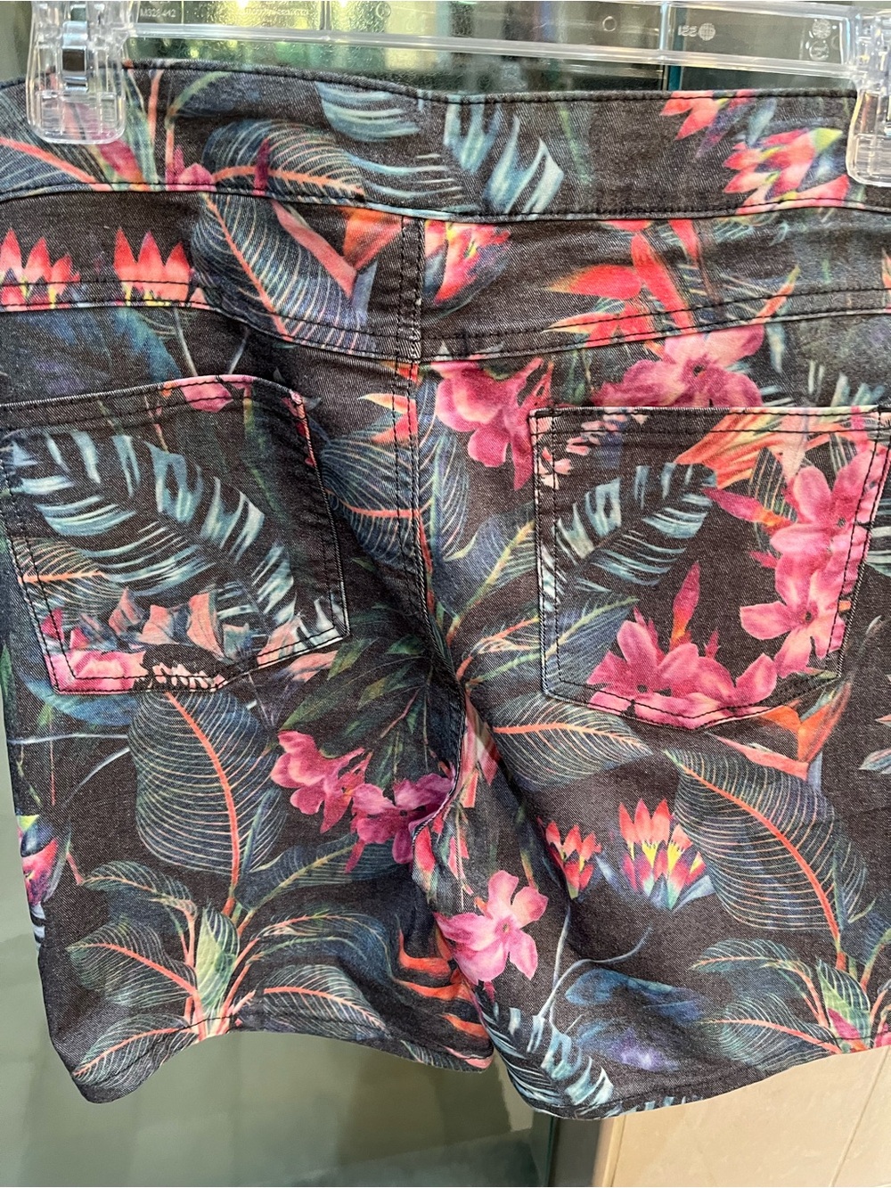 Tribal Floral Print Bermuda Shorts in Black, Pink and Green